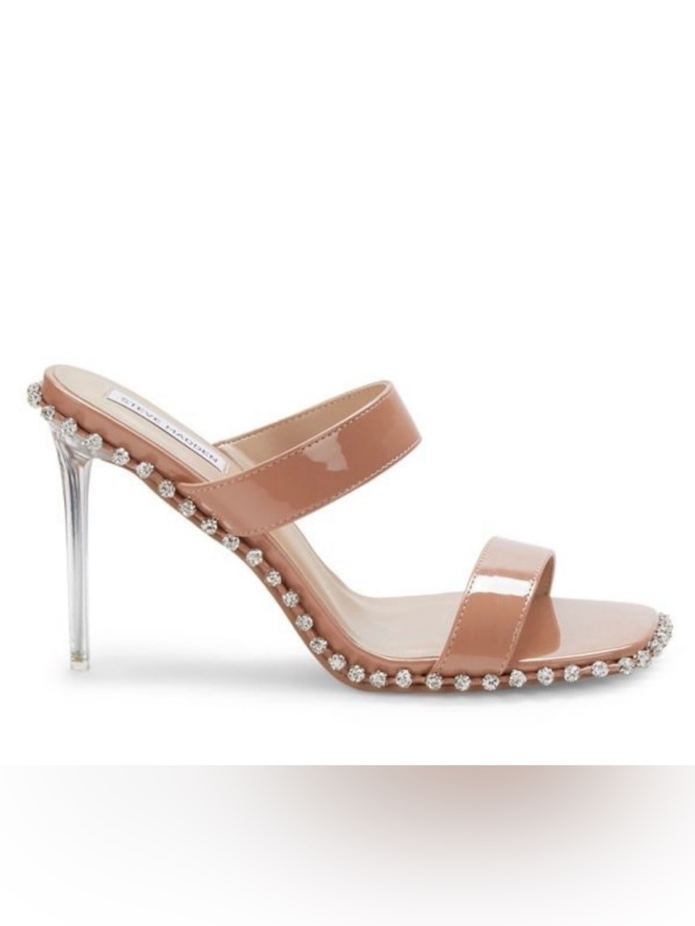 Steve Madden Blush Patent Two-Strap Heeled Sandals with Crystal Accents